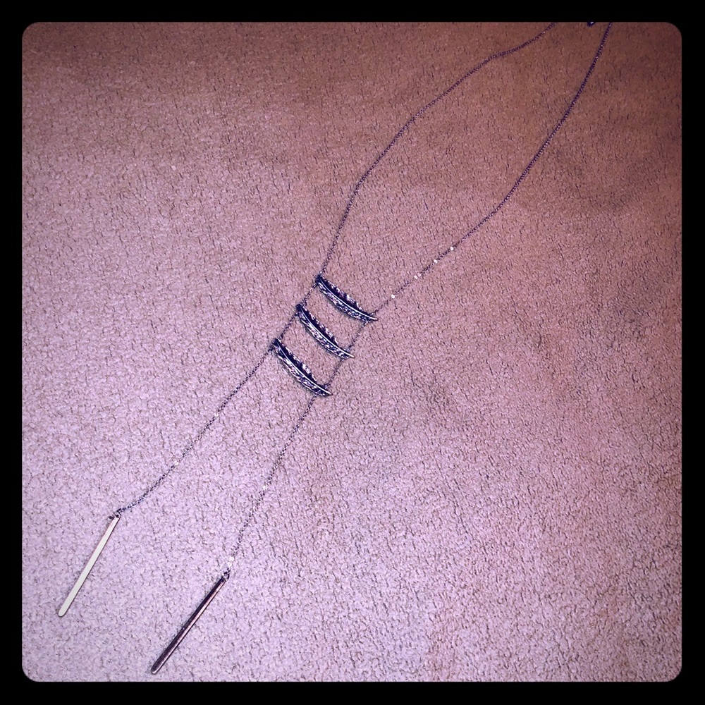 Long Silver Necklace w Leaves